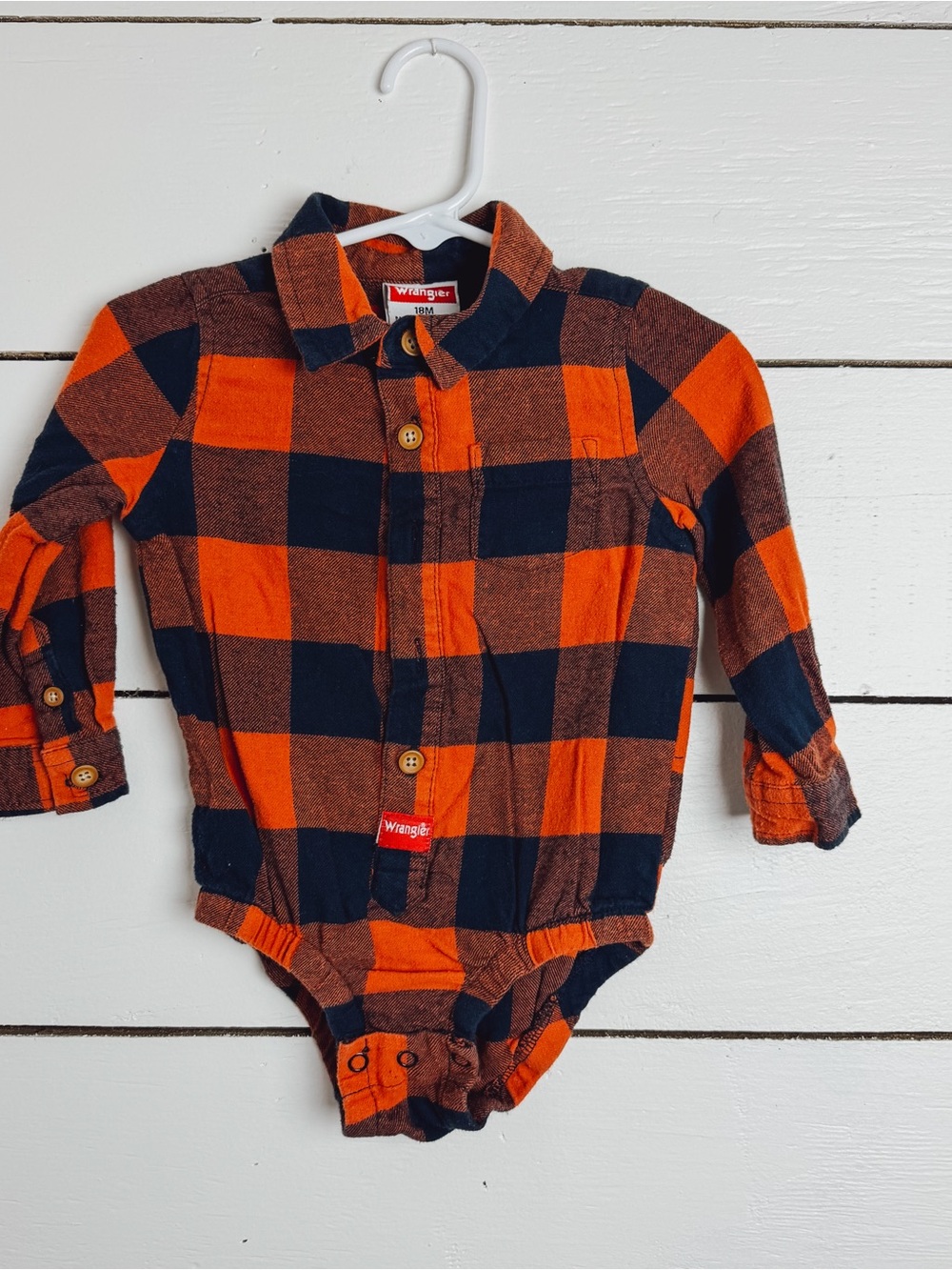 Wrangler Baby Buffalo Plaid Flannel Bodysuit 18 Months Orange Navy
